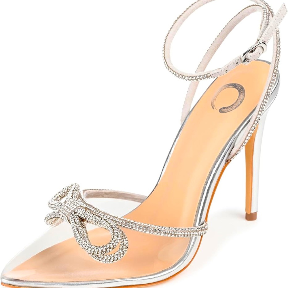 Women’s Journee Collection Gracia Pumps Clear Rhinestone Bow Closed Toe